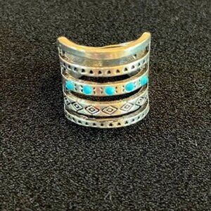 VINTAGE 5 band 925 Silver Ring Turquoise Enamel Southwest Style